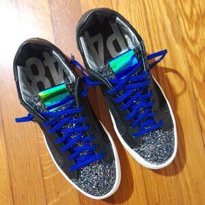 P448 Thea Glitter Platform Black Multi Color Sz 40 (9-9.5)